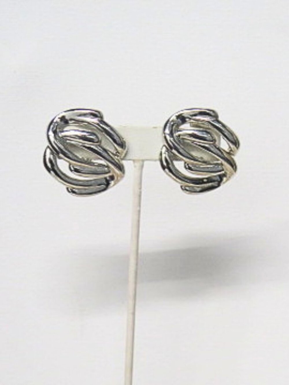 Vintage Silver Tone Intertwined Loop Clip-On Statement Earrings
